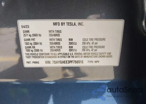 2023 Tesla Model Y Awd/Long Range Dual Motor All-Wheel Drive из США, поврежденный, VIN 7SAYGAEE3PF756915